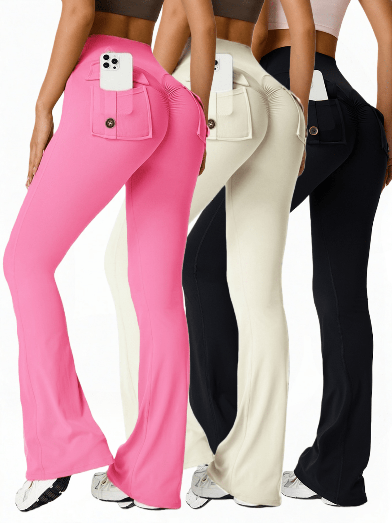 Yoga Fitness Leggings - 3PCS Women High-Waisted Flared Yoga Pants
