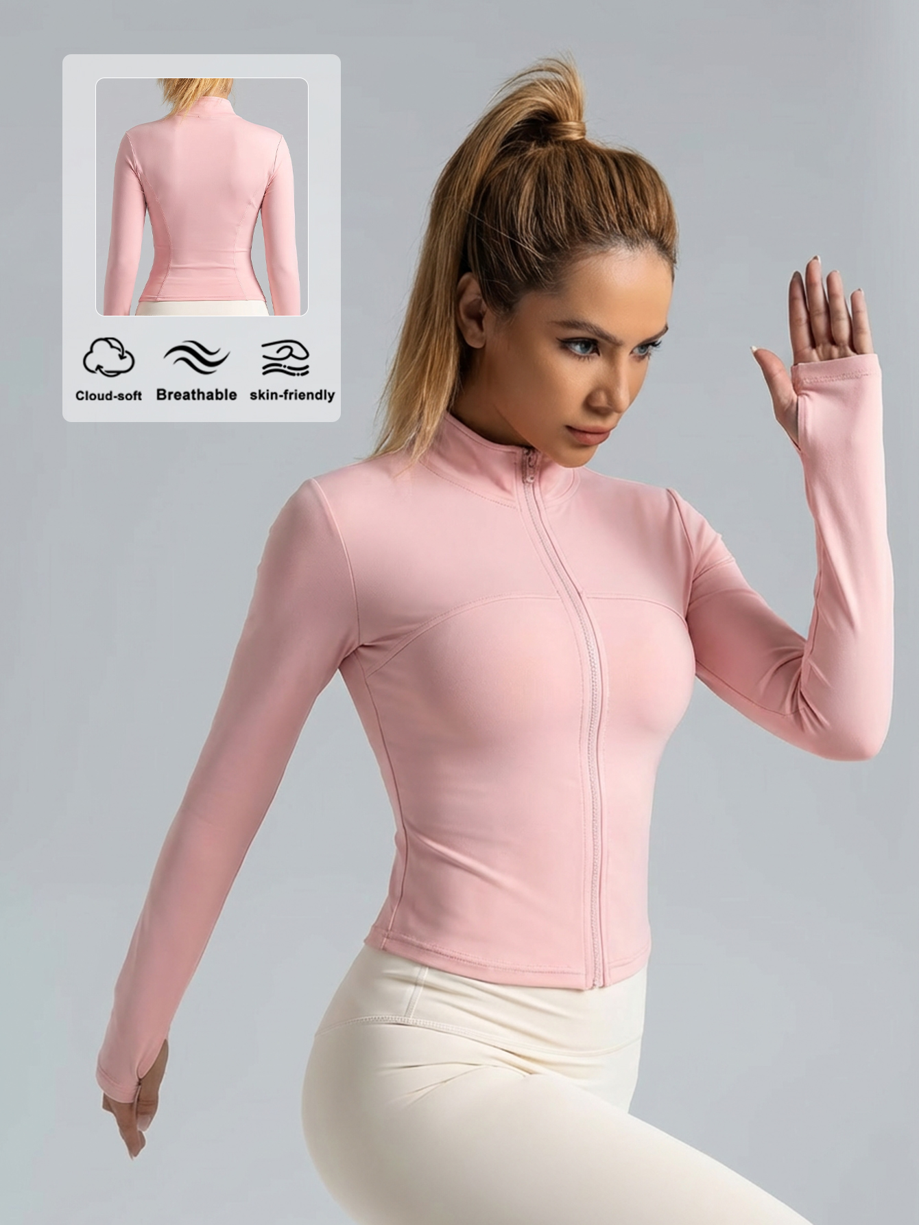 New Women Light pink Yoga Coat - Yoga Fitness Women のレビューと価格