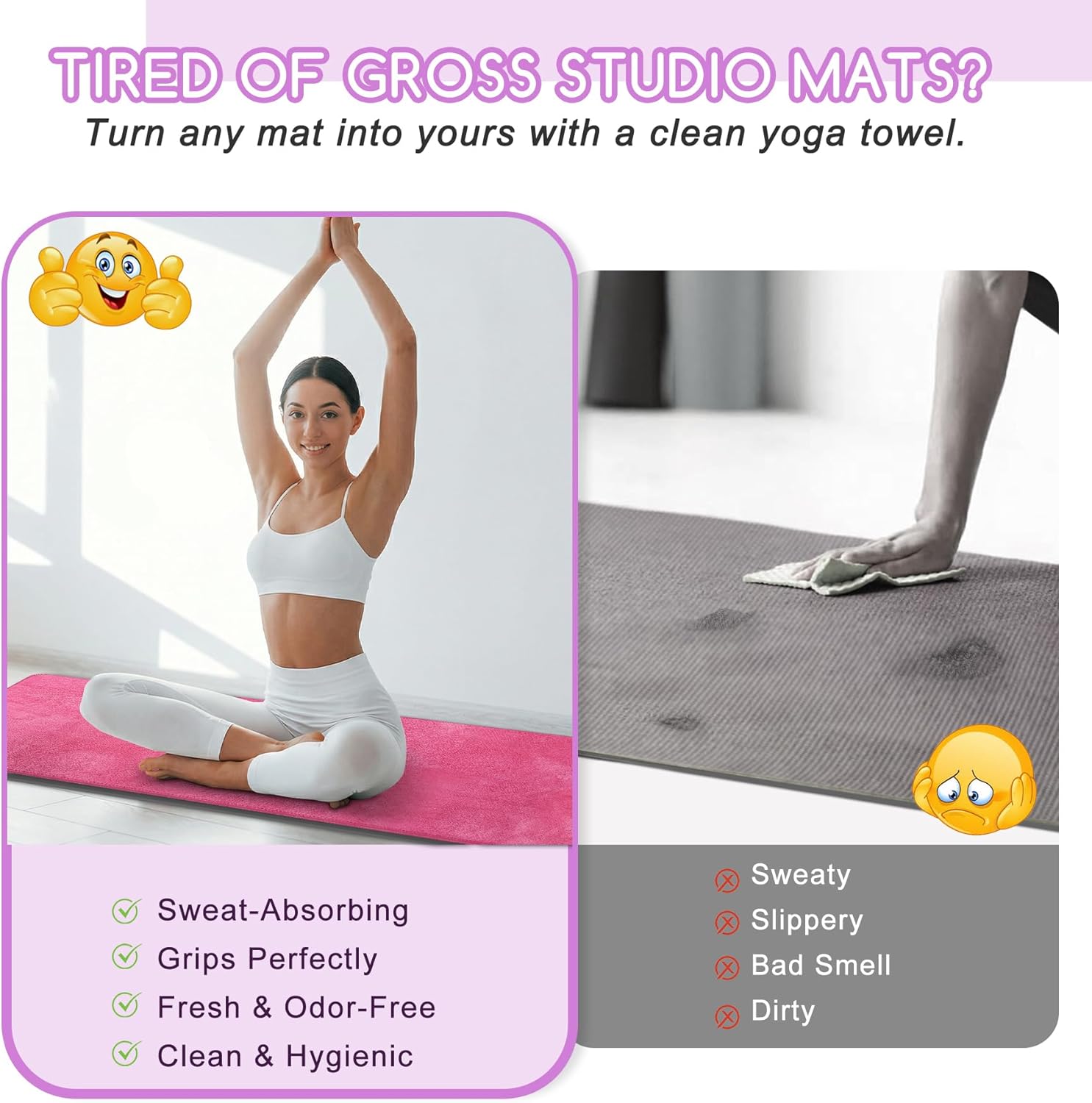 Yoga Mat Towel, Extra Thick 60 - Fitness Yoga Pilates のレビューと価格