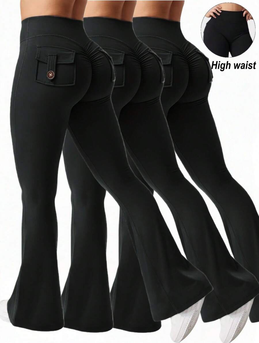 3PCS Women High-Waisted Flared - Yoga Fitness Leggings のレビューと価格